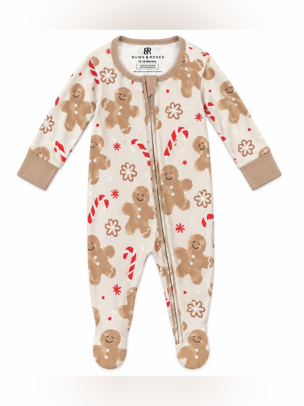 Bums & Roses Cream Gingerbread Print Footed One-Piece